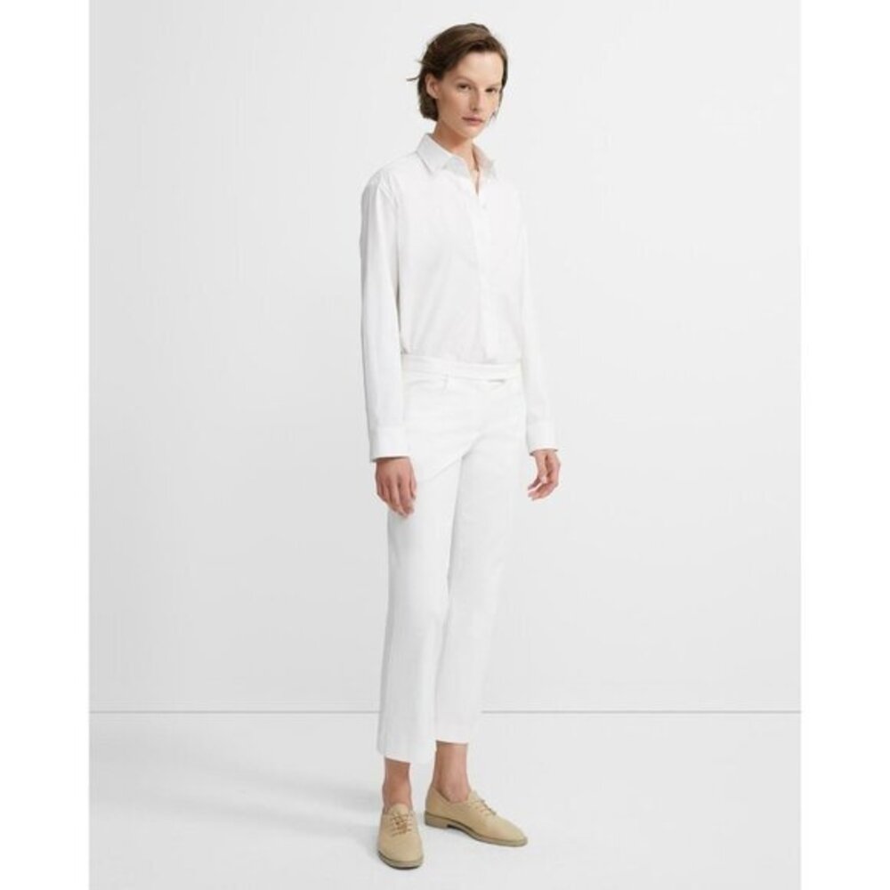 Theory Pants White Crop Skinny Stretch Cotton Straight Leg Pants SZ 00 New